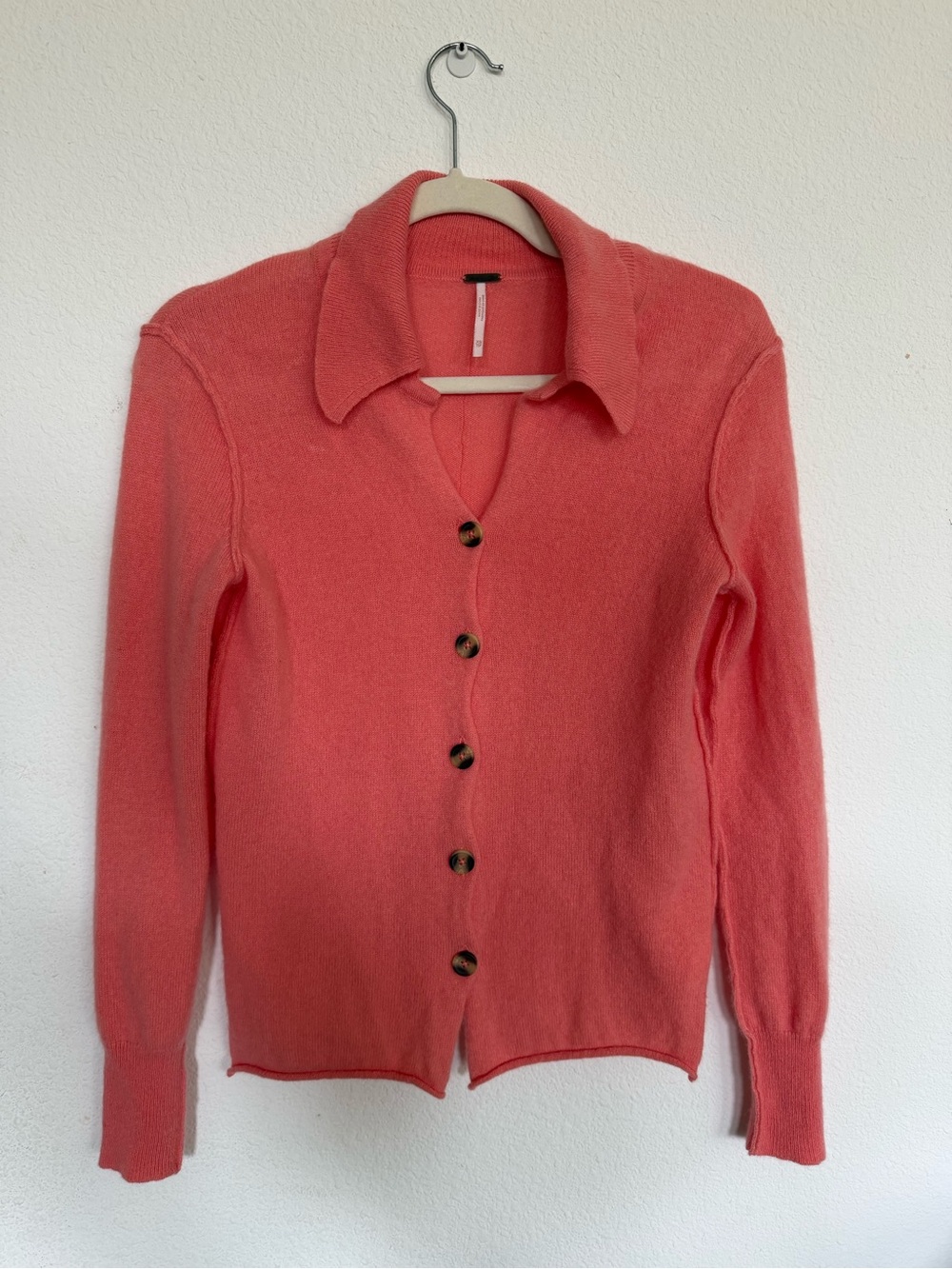 Free People 100% Cashmere Coral Button Front Collared Sweater XS